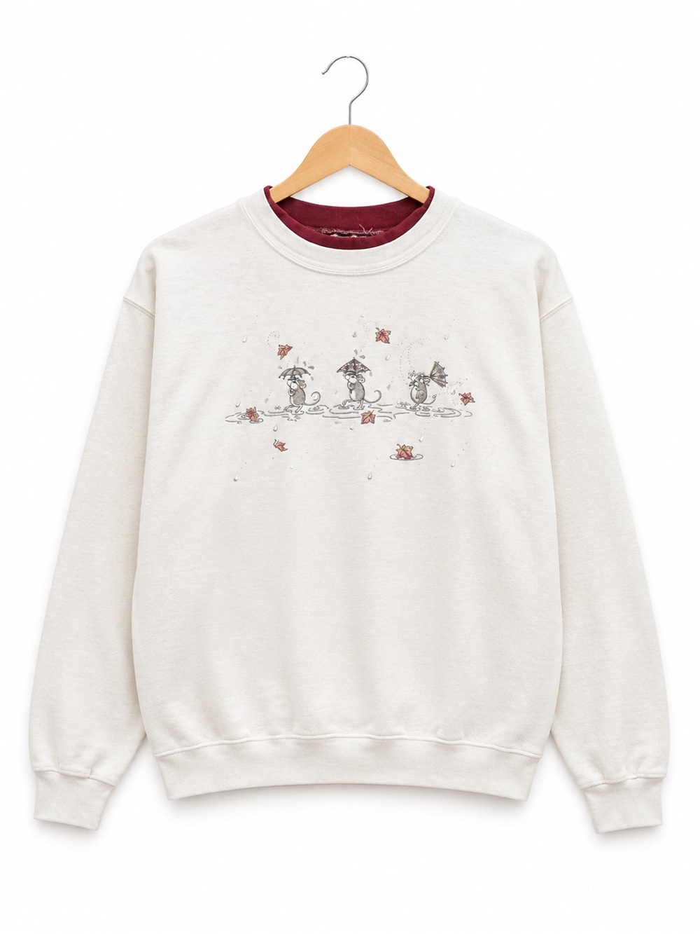 Vintage 90s Morning Sun Granny Sweatshirt Mice Rain Fall Leaves Cottagecore S